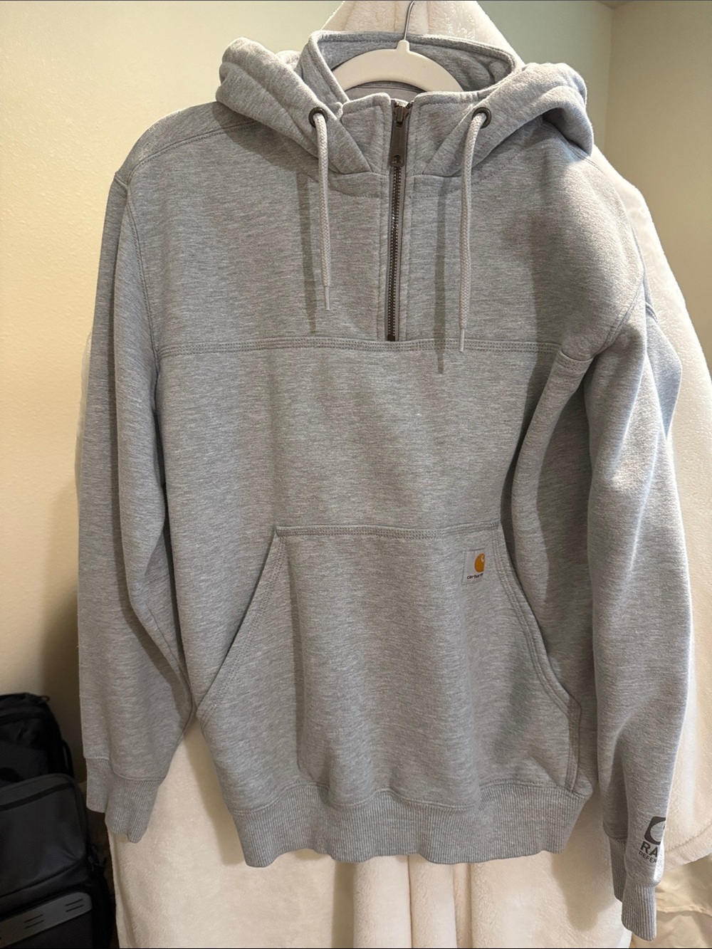 Carhartt Light Grey Quarter-Zip Hooded Sweatshirt